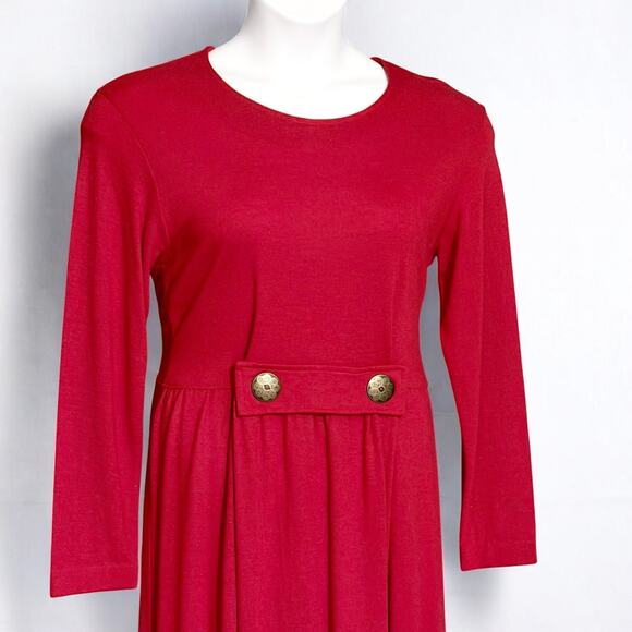 Vintage Chansonetta Wool Midi Dress Sz Medium Red A-Line Artisan Minimalist USA - Picture 2 of 11
